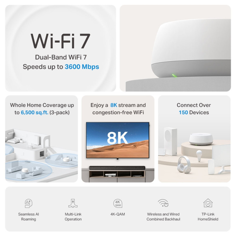 TP-LINK | BE3600 Whole Home Mesh WiFi 7 sistēma (2 gab.) | Deco BE22 | 802.11ax | Ethernet LAN (RJ-45) porti 2 | Mesh atbalsts Jā | MU-MIMO Nē | Nav mobilā platjosla