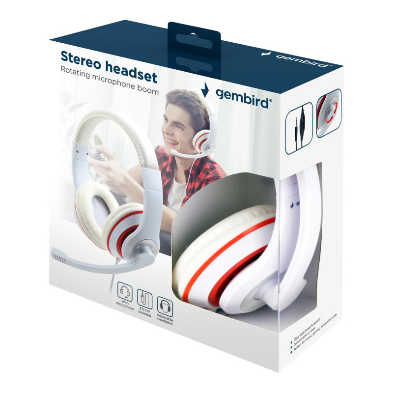Gembird | Stereo Headset | MHS 03 WTRD | 3.5 mm | White with Red Ring | Headset