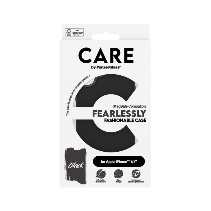 CARE by PanzerGlass Case Fashion | Aizmugures aizsardzība | Apple | iPhone 16 Plus | Pārstrādāts plastmasa | Melna | MagSafe