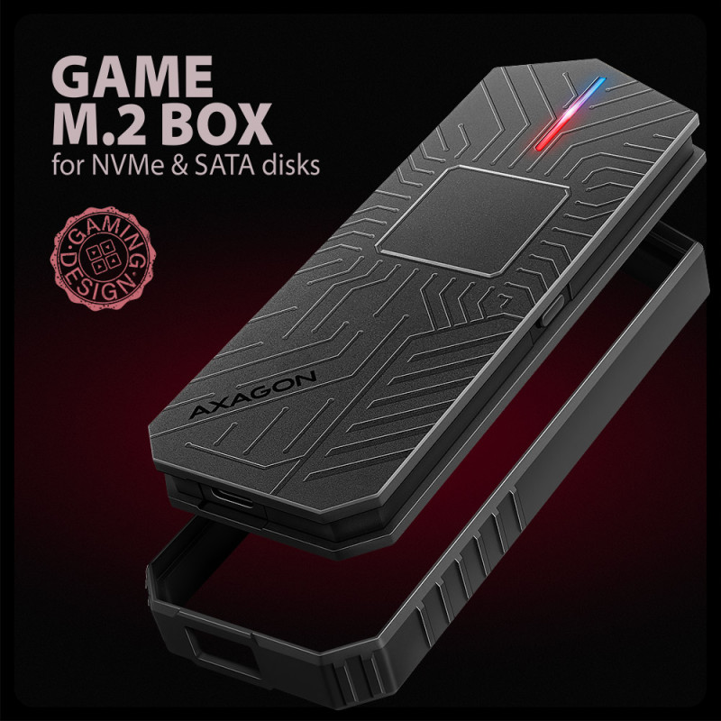 AXAGON USB-C 10Gbps - M.2 NVMe un SATA SSD GAME M.2 box | EEM2-GAM