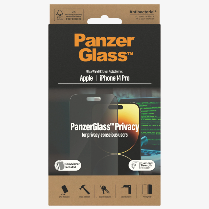PanzerGlass | Ekrāna aizsargs | Apple | iPhone 14 Pro | Stikls | Melns | Ultra-Wide Fit; Viegla uzstādīšana; Privātuma filtrs; Pretpirkstu nospiedumu | Privātums