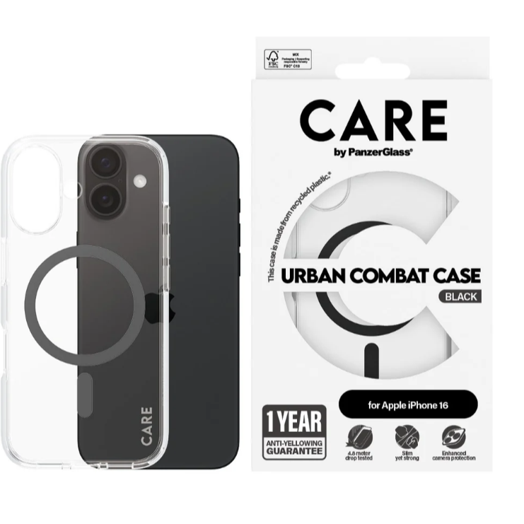CARE Flagship maciņš | Aizmugures vāks | Apple | iPhone 16 | Pārstrādāta plastmasa | Melns | MagSafe