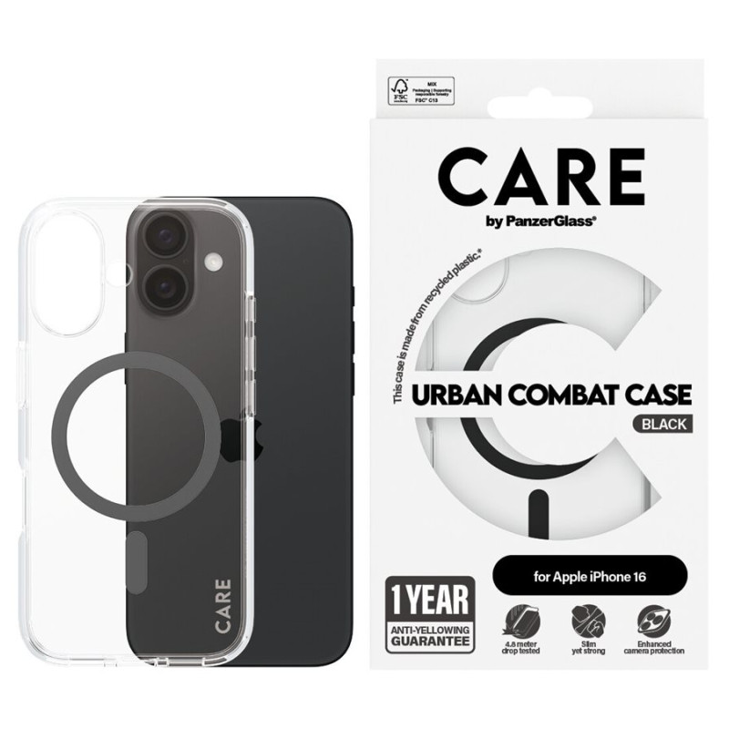 CARE Flagship maciņš | Aizmugures vāks | Apple | iPhone 16 | Pārstrādāta plastmasa | Melns | MagSafe