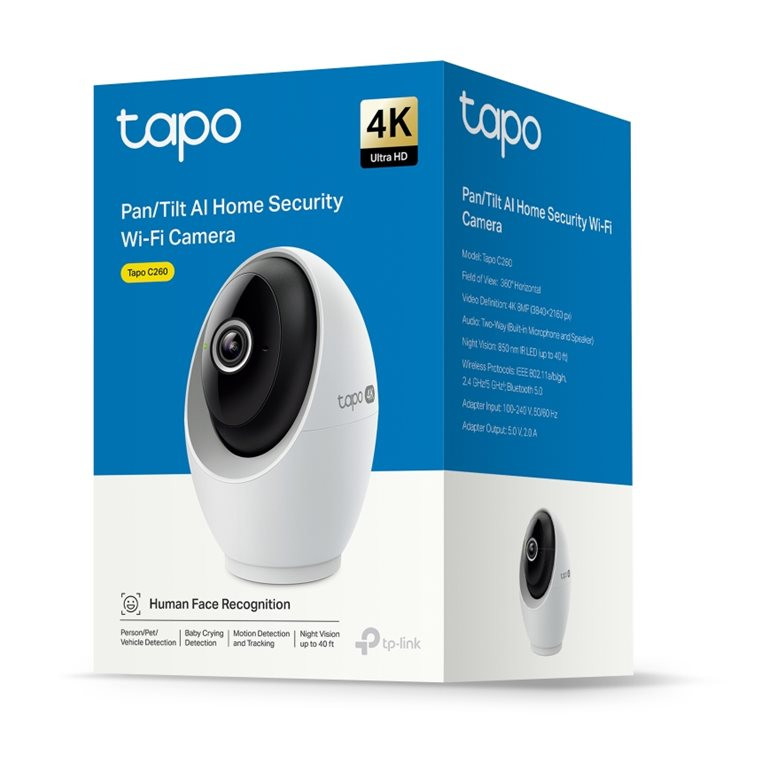 TP-LINK | Pan/Tilt AI mājas drošības Wi-Fi kamera | Tapo C260 | Dome | 8 MP | 4.3mm/F1.6 | H.264 | Micro SD, maks. 512 GB