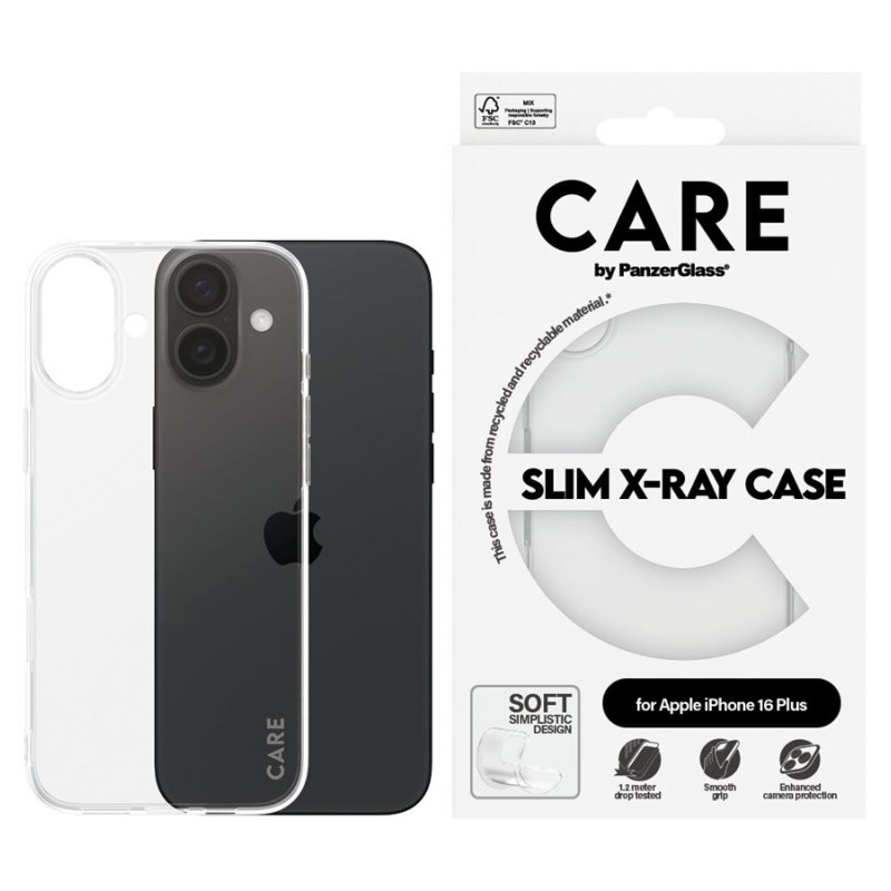 CARE by PanzerGlass Case Fashion X-Ray Soft Basic | Aizmugures aizsardzība | Apple | iPhone 16 Plus | Pārstrādāta plastmasa | Caurspīdīgs