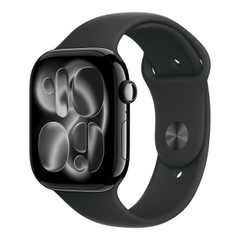 Apple Watch Series 11 GPS + Cellular 46mm Jet Black alumīnija korpuss ar melnu sporta siksniņu - S/M | Apple