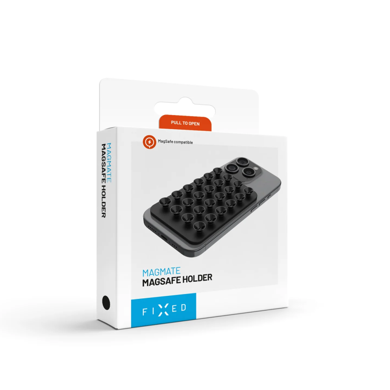 Fixed | MagSafe Holder With Suction Cups | MagMate | Apple | iPhone 12 and newer, or any phone with a MagSafe case | Liquid Silicone | Black