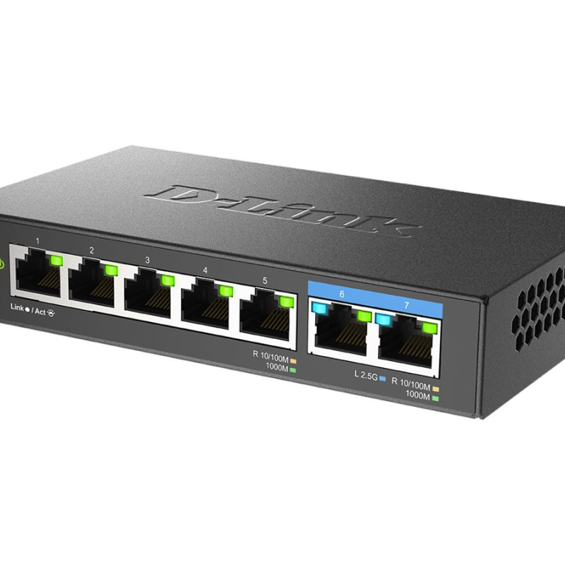 D-Link | 7-Port Multi-Gigabit Unmanaged Switch | DMS-107/E | Unmanaged | Desktop | Power supply type External