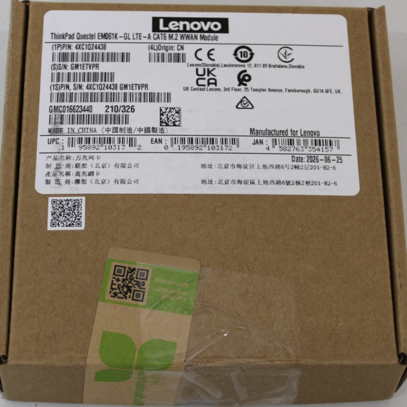 SALE OUT. Lenovo ThinkPad Quectel EM061K-GL LTE-A CAT6 M.2 LTE WWAN Module | Lenovo Quectel EM061K-GL LTE-A CAT6 M.2 Modem | 4XC1Q24438 | UNPACKED