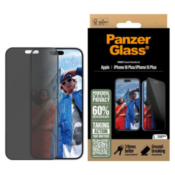 PanzerGlass Ekrāna aizsargs | Apple | iPhone 16 Plus/iPhone 15 Plus | Stikls ar rūdīšanu | Melns | Ultra-Wide Fit