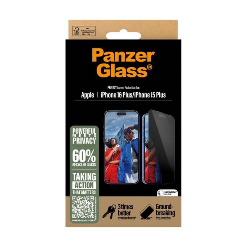 PanzerGlass Ekrāna aizsargs | Apple | iPhone 16 Plus/iPhone 15 Plus | Stikls ar rūdīšanu | Melns | Ultra-Wide Fit