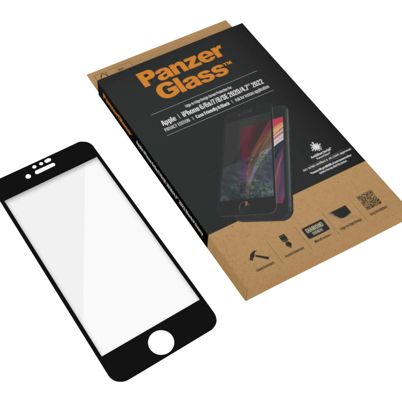 PanzerGlass | Apple | iPhone 6/6s/7/8/SE 2020 | Hybrid glass | Black | Rounded edges; 100% touch preservation; Crystal clear | Screen Protector