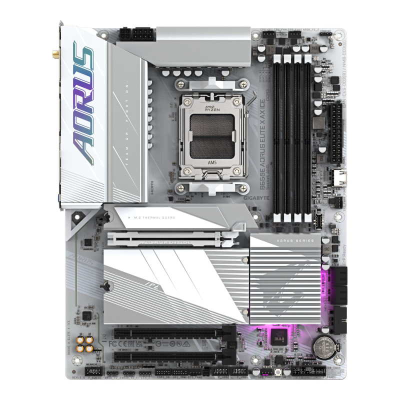 Gigabyte B650E A ELITE X ICE | Procesoru saime AMD | Procesora ligzda AM5 | DDR5 | Atbalstītie cietā diska interfeisi SATA, M.2 | SATA savienotāju skaits 4