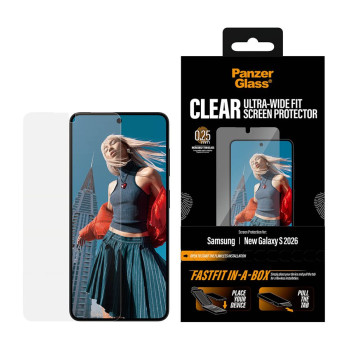 PanzerGlass ekrāna aizsargs Samsung New Galaxy S26 | Ultra-Wide Fit ar FASTFIT IN-A-BOX | PanzerGlass