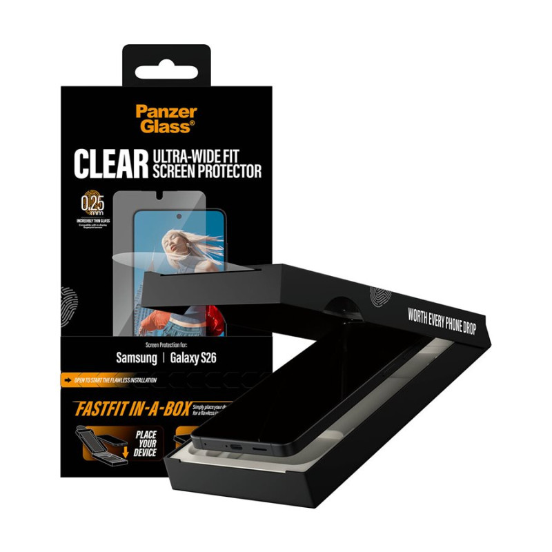 PanzerGlass ekrāna aizsargs Samsung New Galaxy S26 | Ultra-Wide Fit ar FASTFIT IN-A-BOX | PanzerGlass