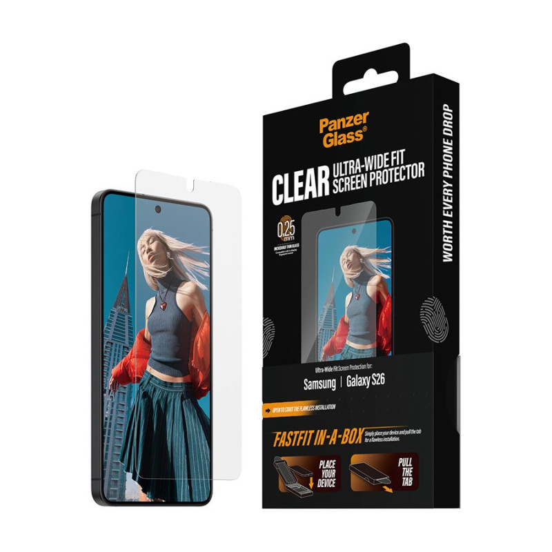 PanzerGlass ekrāna aizsargs Samsung New Galaxy S26 | Ultra-Wide Fit ar FASTFIT IN-A-BOX | PanzerGlass