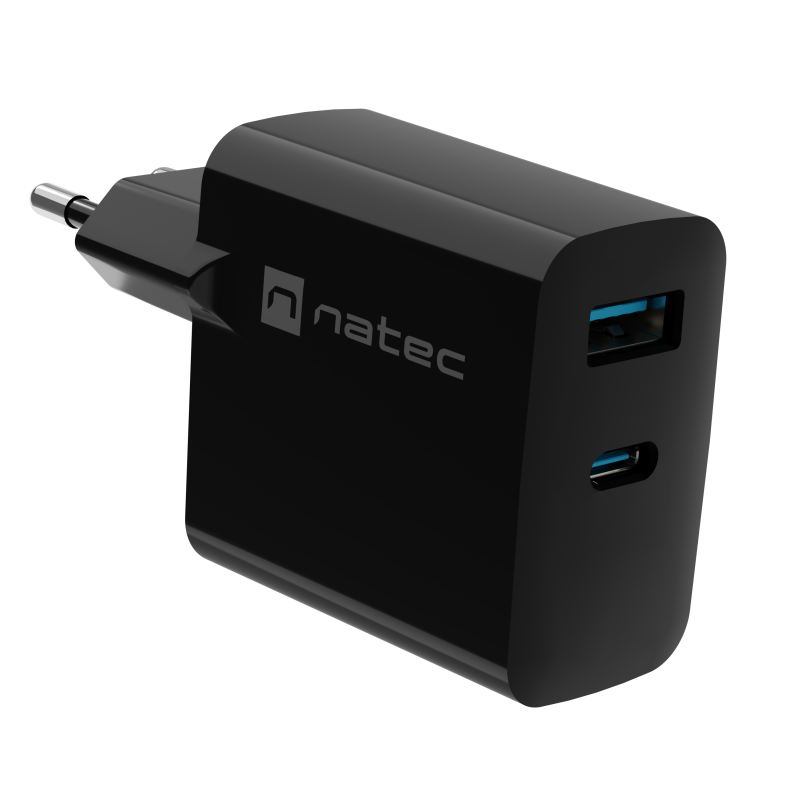 Natec Ribera USB lādētājs, 1x USB-A, 1x USB-C, 45 W | NUC-2143