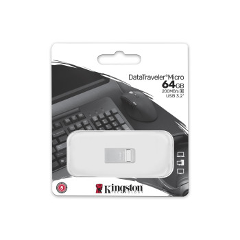 Kingston | USB 3.2 zibatmiņa | DataTraveler micro | 64 GB | USB 3.2 | Sudraba