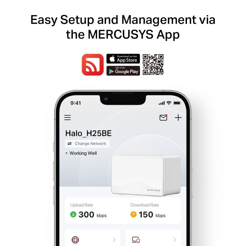 Mercusys | BE3600 visa māja Mesh Wi‑Fi 7 sistēma | Halo H25BE (2‑gab.) | 802.11ax | Ethernet LAN (RJ-45) porti 1 | Mesh atbalsts Jā | MU‑MIMO Nē | Nav mobilo datu savienojuma