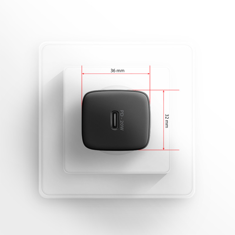 AXAGON Wallcharger 1x ports USB-C, PD3.0/PPS/QC4+/AFC/FCP/Apple, 20W | ACU-PD20