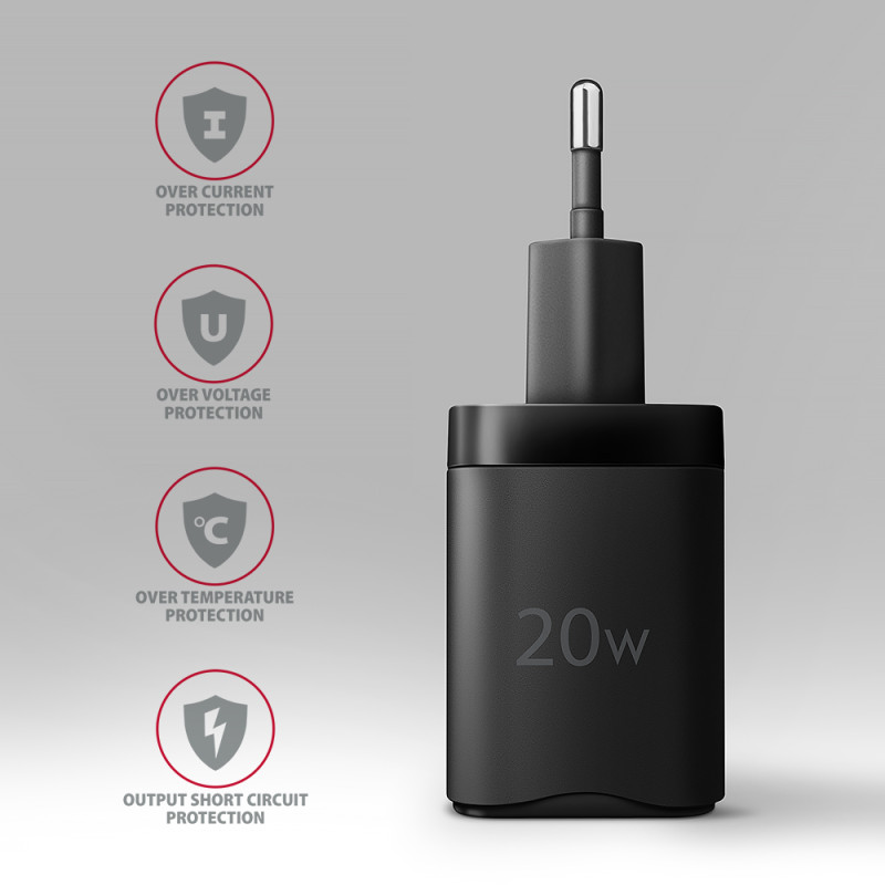 AXAGON Wallcharger 1x ports USB-C, PD3.0/PPS/QC4+/AFC/FCP/Apple, 20W | ACU-PD20