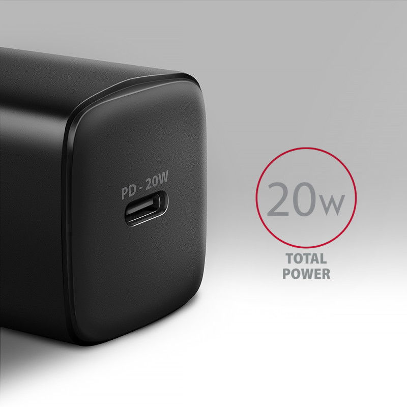 AXAGON Wallcharger 1x ports USB-C, PD3.0/PPS/QC4+/AFC/FCP/Apple, 20W | ACU-PD20