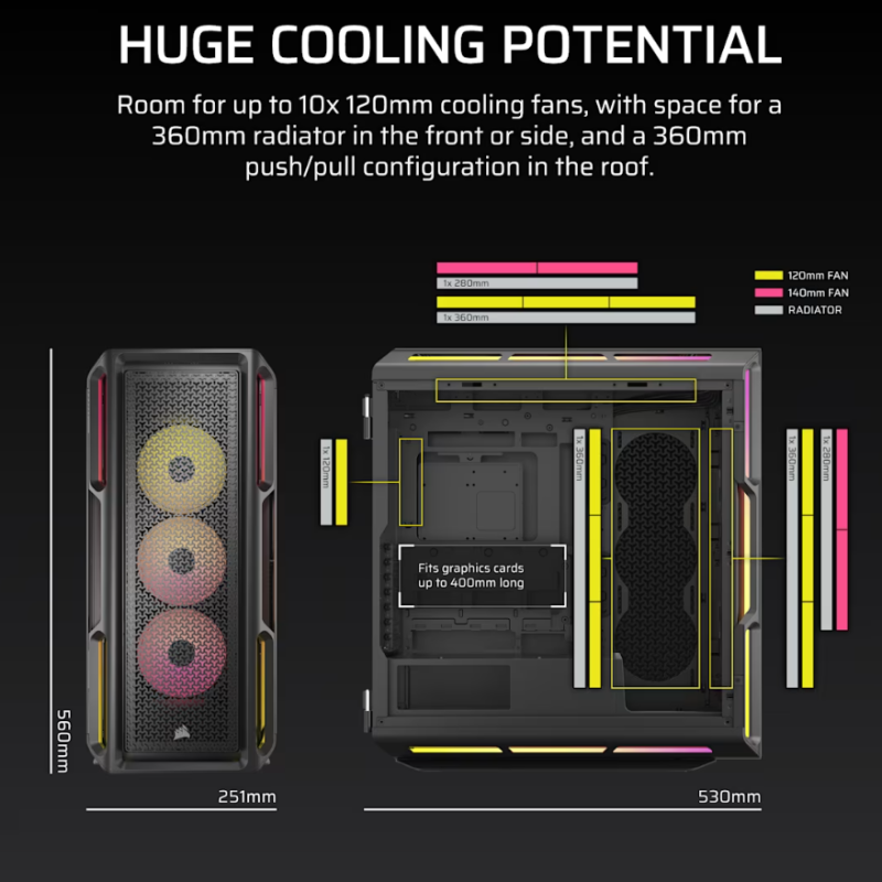 Corsair PC korpuss | iCUE LINK 5000T LX RGB | Melns | Mid-Tower