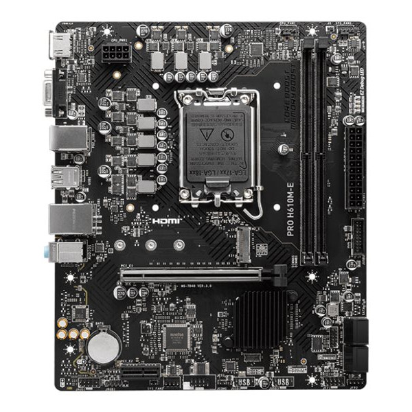 MSI | PRO H610M-E | Processor family Intel | Processor socket  LGA1700 | Supported hard disk drive interfaces SATA, M.2 | Number of SATA connectors 4