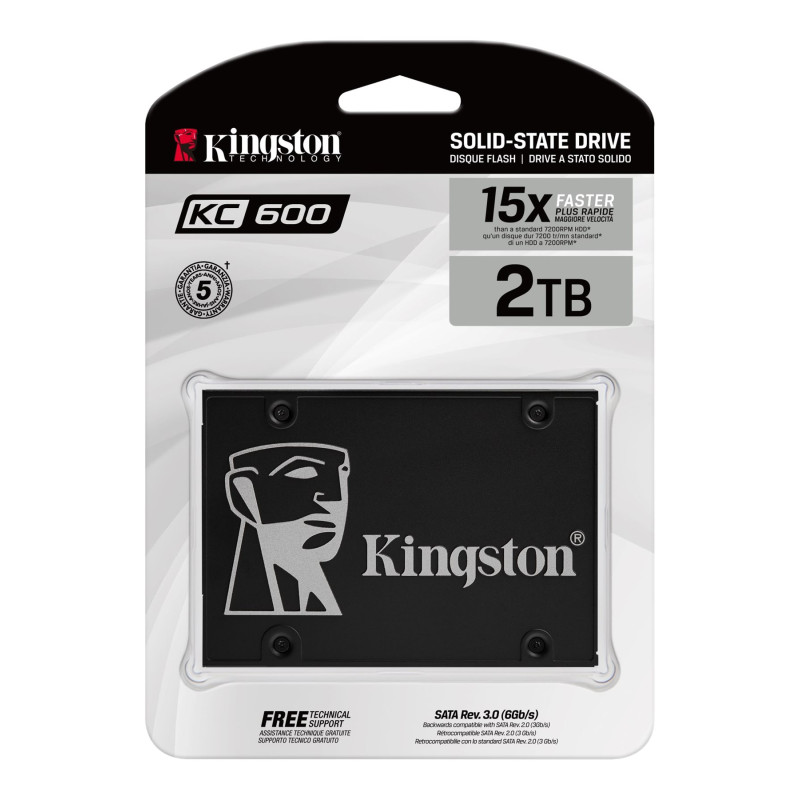 Kingston SSD | KC600 | 2048 GB | Solid-state drive interface SATA Rev. 3.0 (6Gb/s) | Read speed 550 MB/s | Write speed 520 MB/s