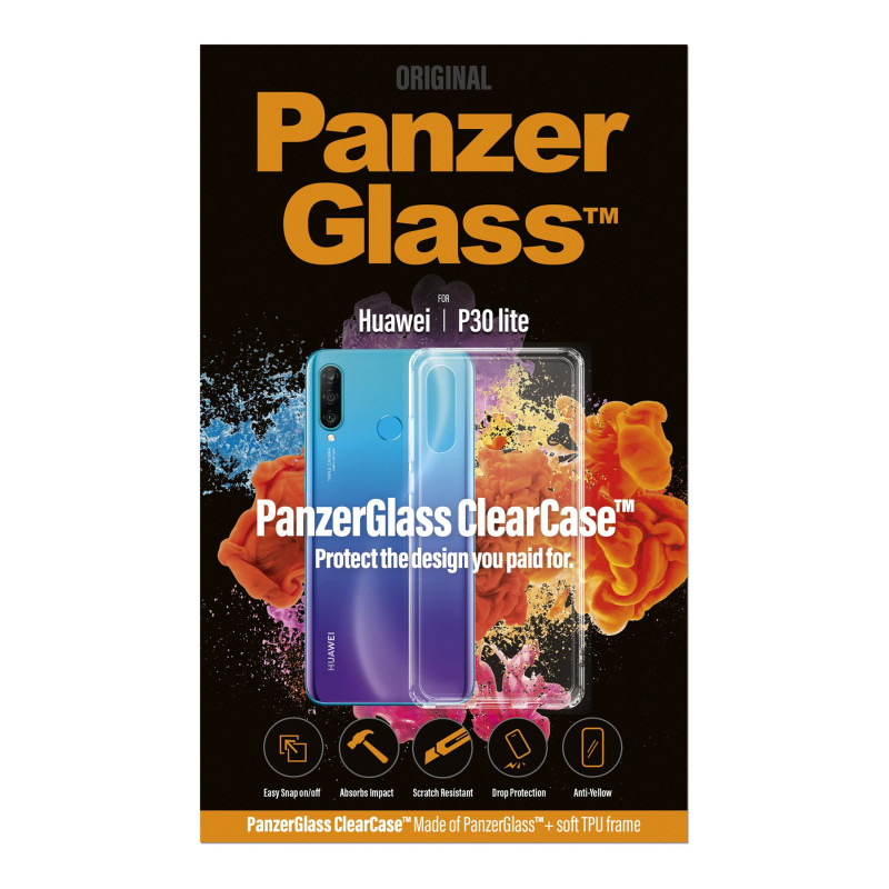 PanzerGlass | ClearCase | 0199 | Aizmugures vāciņš | Huawei | Huawei P30 lite | Plastmasa | Caurspīdīgs | Pret dzelteno nokrāsu pārklājums, Stikls neiekrāsojas dzeltenā krāsā. Pārklāj tieši virs pogām ērtai lietošanai. Pilna piekļuve visām funkcijām. Efektīva bezvadu uzlāde. Plāns. TPU rāmis nodrošina labāku saķeri. | Aizmugures vāciņš