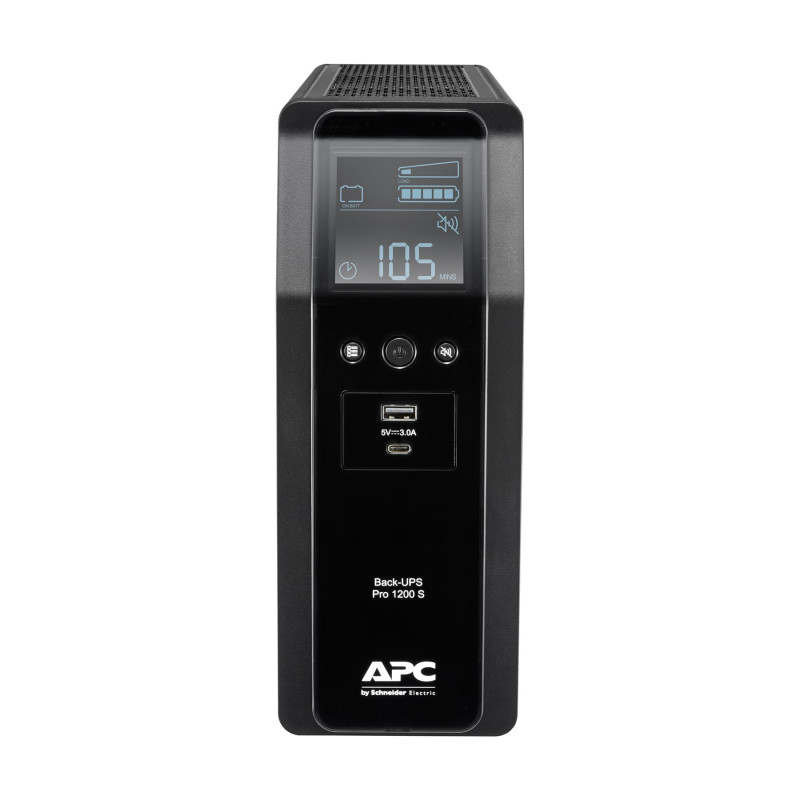 Schneider Electric APC Back-UPS Pro, tornis, 230 V, 8x IEC C13 ligzdas, sinusoidāla viļņa, AVR, USB Type A+C porti, LCD, lietotāja nomaināma baterija | BR1200SI | 1200 VA | 720 W