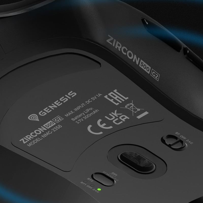 Genesis ZIRCON 500 G2 | Gaming Mouse | Wireless/Wired | 2.4 GHz, Bluetooth, USB | Black