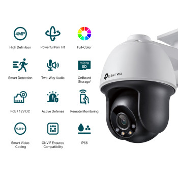 TP-LINK | VIGI 4MP āra pilnkrasaina panorāmas-slīpuma tīkla kamera | VIGI C540 | Dome | 4 MP | 4 mm | IP66 | H.265+/H.265/H.264+/H.264 | MicroSD