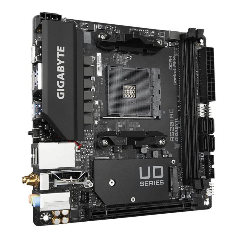 Gigabyte | A520I AC | Procesora saime AMD | Procesora ligzda AM4 | DDR4 DIMM | Atmiņas sloti 2 | SATA savienotāji 4 | Mikroshēmojums AMD A | Mini ITX