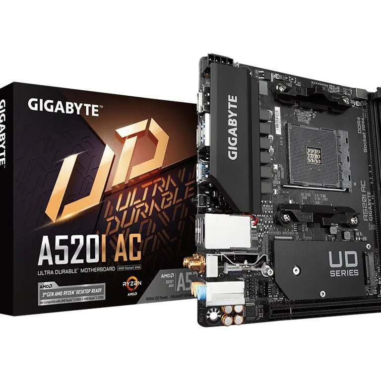 Gigabyte | A520I AC | Procesora saime AMD | Procesora ligzda AM4 | DDR4 DIMM | Atmiņas sloti 2 | SATA savienotāji 4 | Mikroshēmojums AMD A | Mini ITX