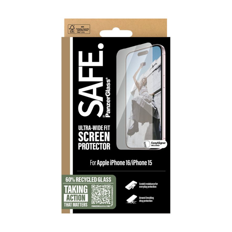 PanzerGlass Screen protector | Apple | iPhone 16 | Glass | Transparent | Ultra-Wide Fit