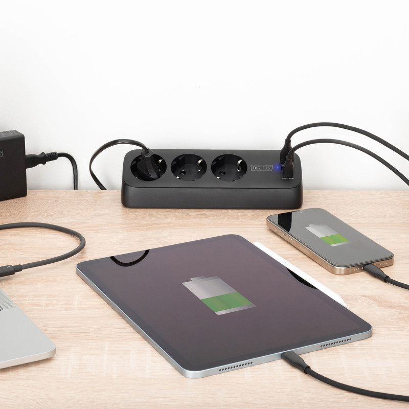 Digitus 3-way office socket strip with 2x USB-A and 1x USB-C connections | DA-70625
