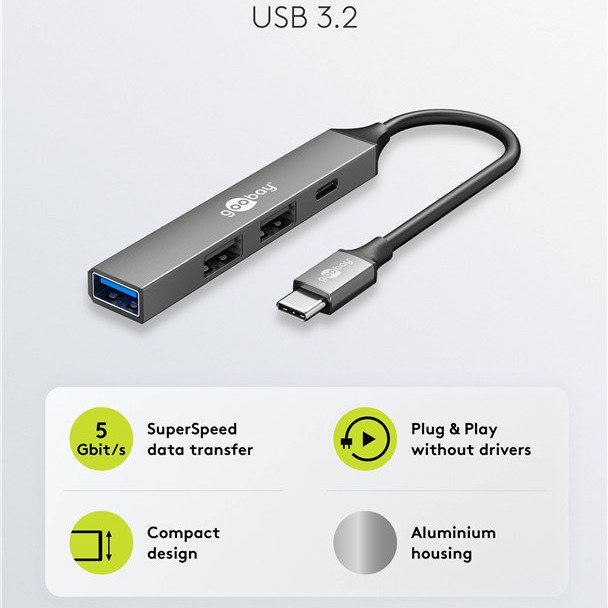 Goobay Slim 4-Port USB Hub, USB-C to USB-C/USB-A, 5 Gbit/s | 74459
