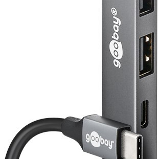 Goobay Slim 4-portu USB centrmezgls, USB-C uz USB-C/USB-A, 5 Gbit/s | 74459