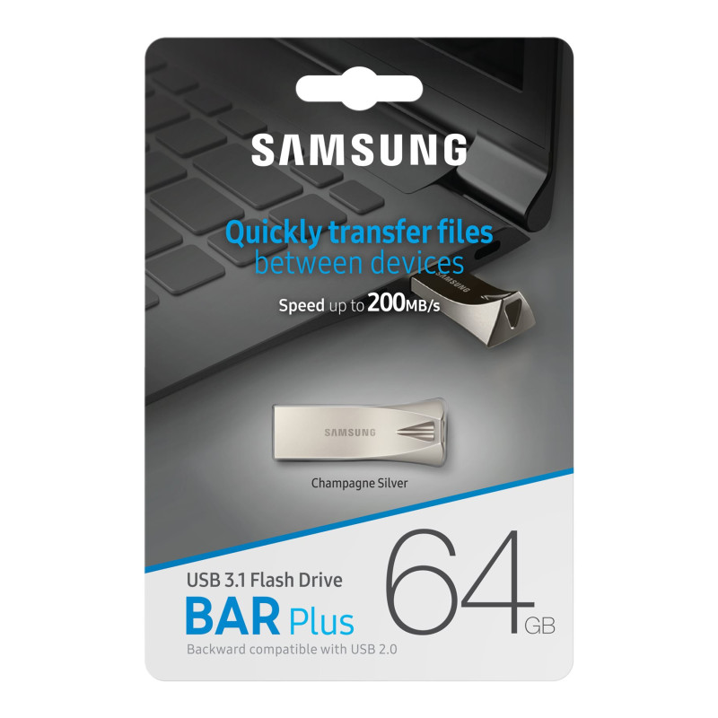 Samsung | BAR Plus | MUF-64BE3/APC | 64 GB | USB 3.1 | Sudraba