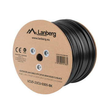Lanberg | Kabelis Cat.5E UTP 305M Solid Outdoor CU Melns Fluke Pārbaudīts | LCU5-21CU-0305-BK