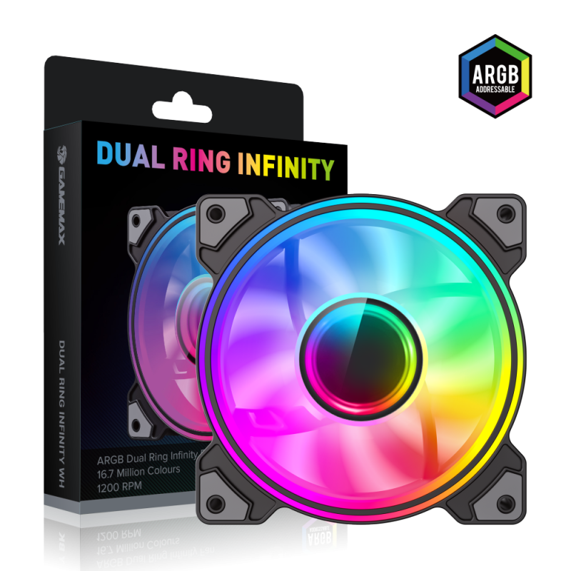 Gamemax Case Fan | DUAL RING INFINITY BK | Melns