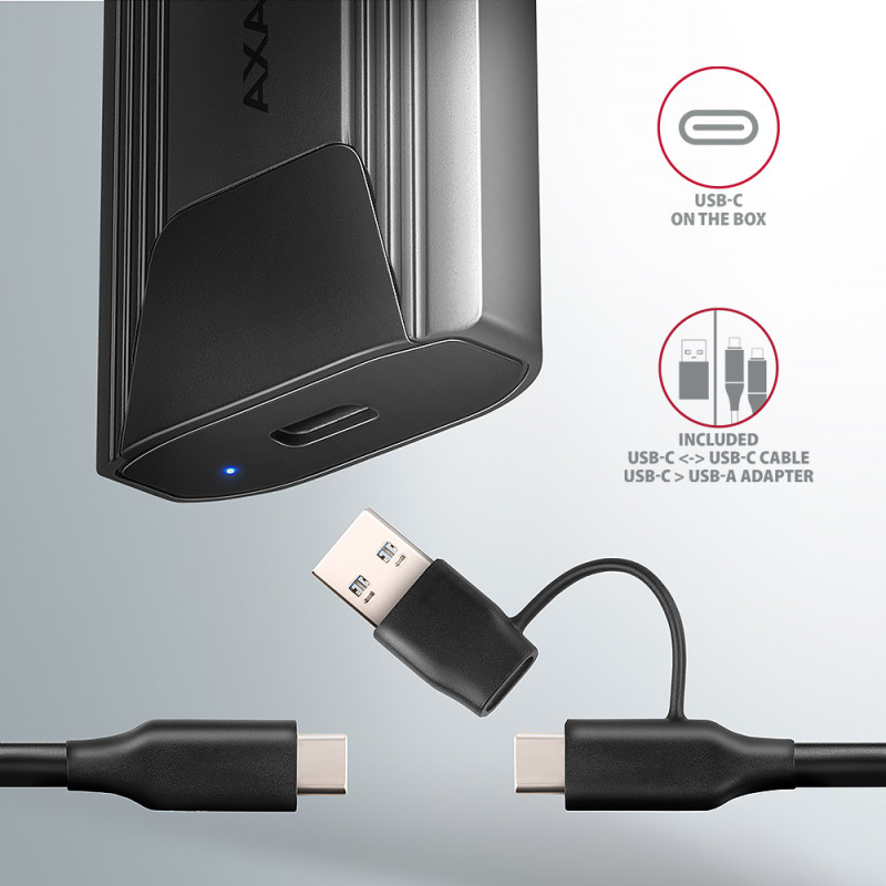 AXAGON USB-C 10Gbps - M.2 NVMe and SATA SSD THIN SCREWLESS box | EEM2-GTS2
