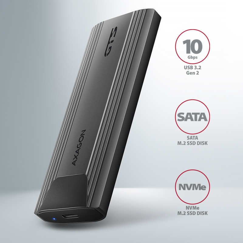 AXAGON USB-C 10Gbps - M.2 NVMe and SATA SSD THIN SCREWLESS box | EEM2-GTS2