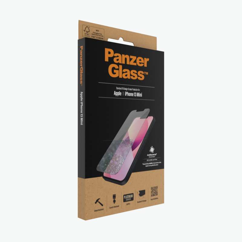 PanzerGlass | Caurspīdīgs ekrāna aizsargs | Apple | iPhone 13 Mini | Rūdīts stikls | Antibakteriāls stikls; Izturīgs pret skrāpējumiem un baktērijām; Triecienu absorbējošs; Viegli uzstādāms