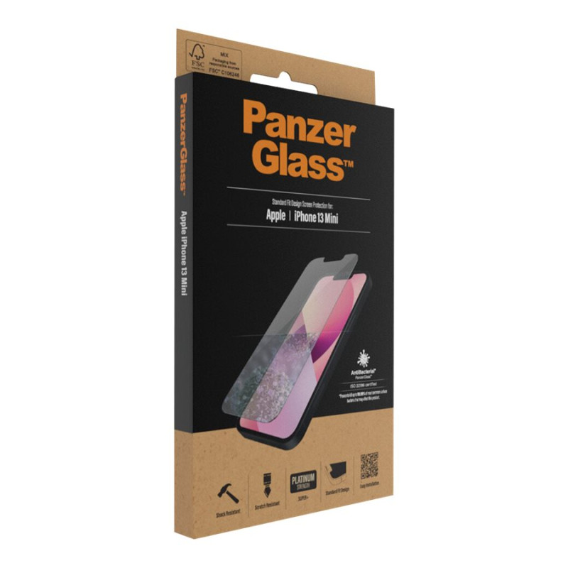 PanzerGlass | Caurspīdīgs ekrāna aizsargs | Apple | iPhone 13 Mini | Rūdīts stikls | Antibakteriāls stikls; Izturīgs pret skrāpējumiem un baktērijām; Triecienu absorbējošs; Viegli uzstādāms