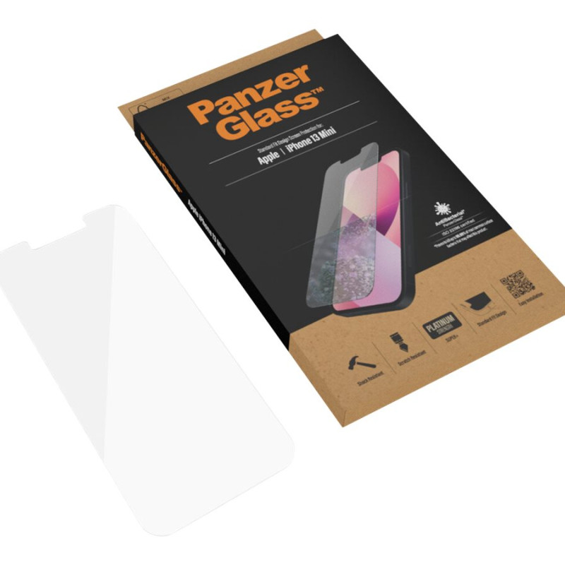 PanzerGlass | Caurspīdīgs ekrāna aizsargs | Apple | iPhone 13 Mini | Rūdīts stikls | Antibakteriāls stikls; Izturīgs pret skrāpējumiem un baktērijām; Triecienu absorbējošs; Viegli uzstādāms