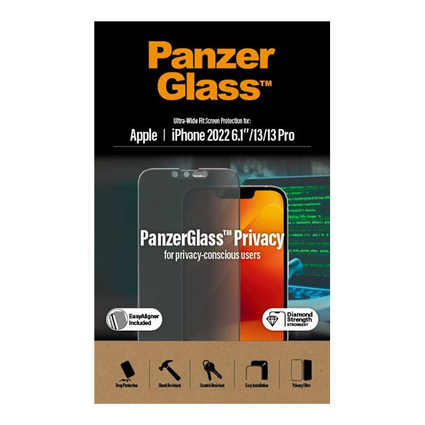 PanzerGlass | Ekrāna aizsargs | Apple | iPhone 14/13/13 Pro | Stikls | Melns | Ultra-Wide Fit; Viegla uzstādīšana; Privacy Filter; Aizsargā pret pirkstu nospiedumiem | Privacy