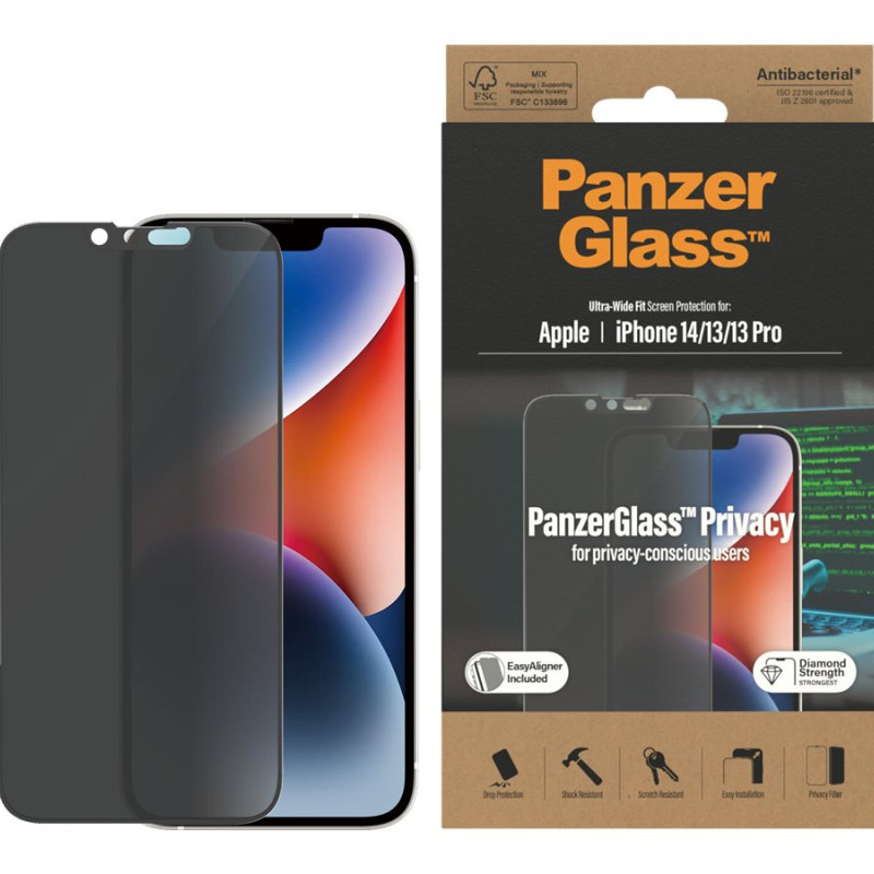 PanzerGlass | Ekrāna aizsargs | Apple | iPhone 14/13/13 Pro | Stikls | Melns | Ultra-Wide Fit; Viegla uzstādīšana; Privacy Filter; Aizsargā pret pirkstu nospiedumiem | Privacy