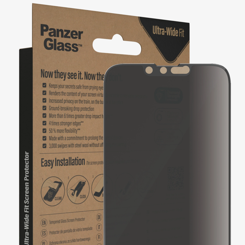 PanzerGlass | Ekrāna aizsargs | Apple | iPhone 14/13/13 Pro | Stikls | Melns | Ultra-Wide Fit; Viegla uzstādīšana; Privacy Filter; Aizsargā pret pirkstu nospiedumiem | Privacy